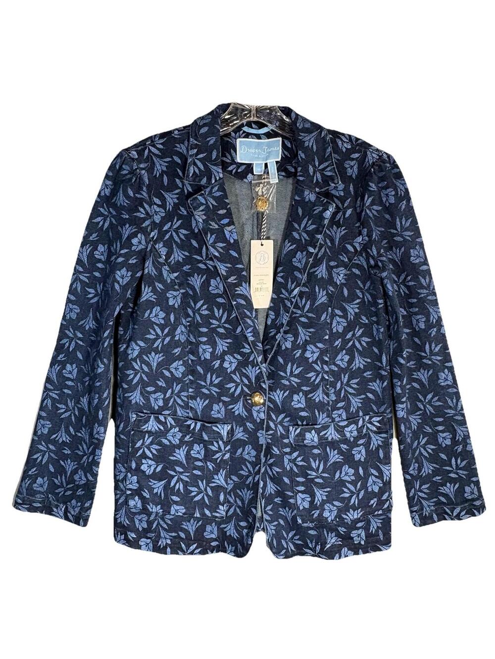Draper James Floral Denim Blazer Jacket Womens 10 NWT msrp $135 Tailored Fit